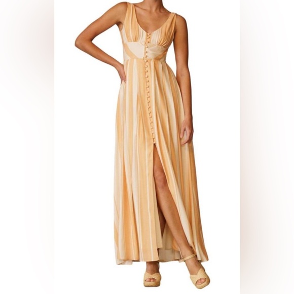 EB Luxe Los Angeles Dress Salmon Cream Sundress Maxi Summer Beach Resort Wedding - Picture 1 of 16